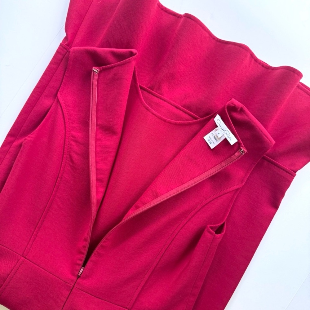 Oscar de la Renta Flared Ruffle Hem Midi Stretch Wool Claret Red Dress Size 4 - Picture 10 of 15